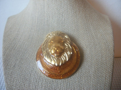 1950s I Am The King, BRASS Lion Head Large Metal Surreal Pin Pendant Enhancer 62018