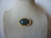 Vintage Jewelry, Dark Green Polished Glass, Cabochon Prong Set Gold Tone, Brooch Pin 51018