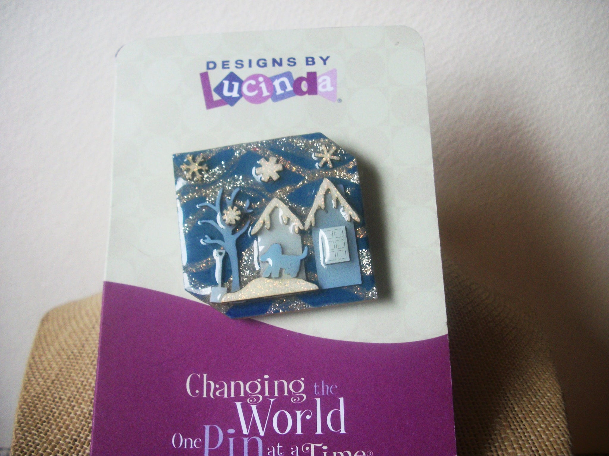 RARE Lucinda House Pin, Happy Holidays Festive Christmas Blue Dog  Pins By Lucinda 021321