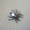 Vintage Brooch Pin, Halloween Spider Clear Crystals Glass Dark Metal 122220