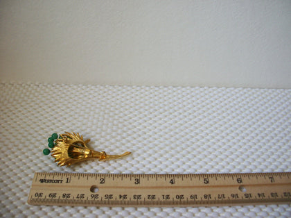 Larger Vintage Brooch Pin, Floral Burst Lucite Jade Tone Gold Tone Textured 030521