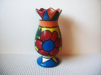 Vintage 7" Colorful Southwestern Hand Painted Clay Vase C300