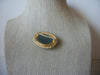 Vintage Jewelry, Dark Green Polished Glass, Cabochon Prong Set Gold Tone, Brooch Pin 51018