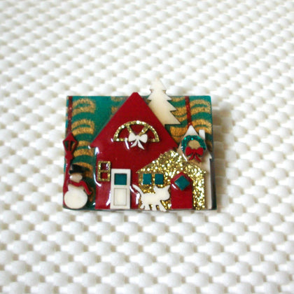 Vintage Brooch Pin Lucinda House Pins, Christmas Festive Tree  Snowman  Cat Wreath Glitter 61318