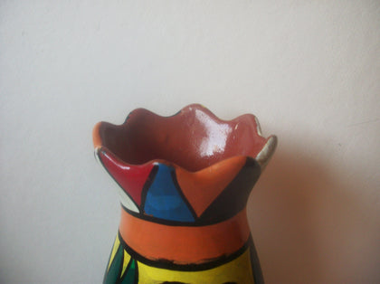 Vintage 7" Colorful Southwestern Hand Painted Clay Vase C300