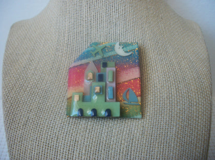 Vintage Lucinda House Pins, Glitter Colorful Sky Plane Moon Ship 021321