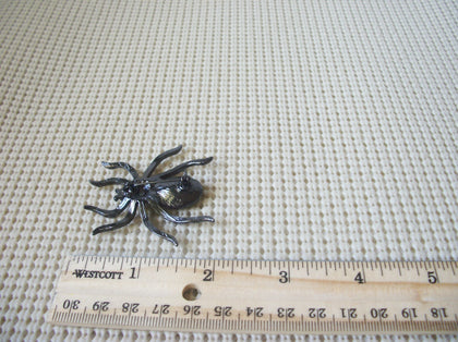 Vintage Brooch Pin, Halloween Spider Clear Crystals Glass Dark Metal 122220