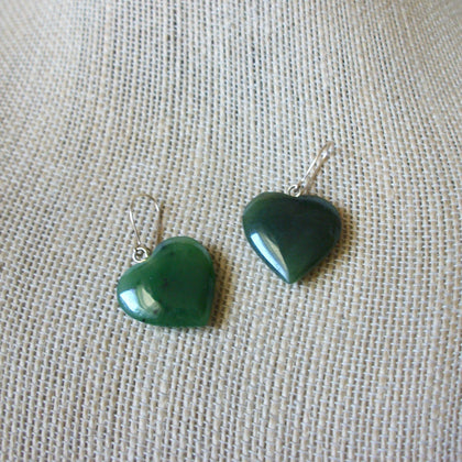 Vintage Pierced Earrings Gold Tone Green Jade Tone Glass Hearts 51016