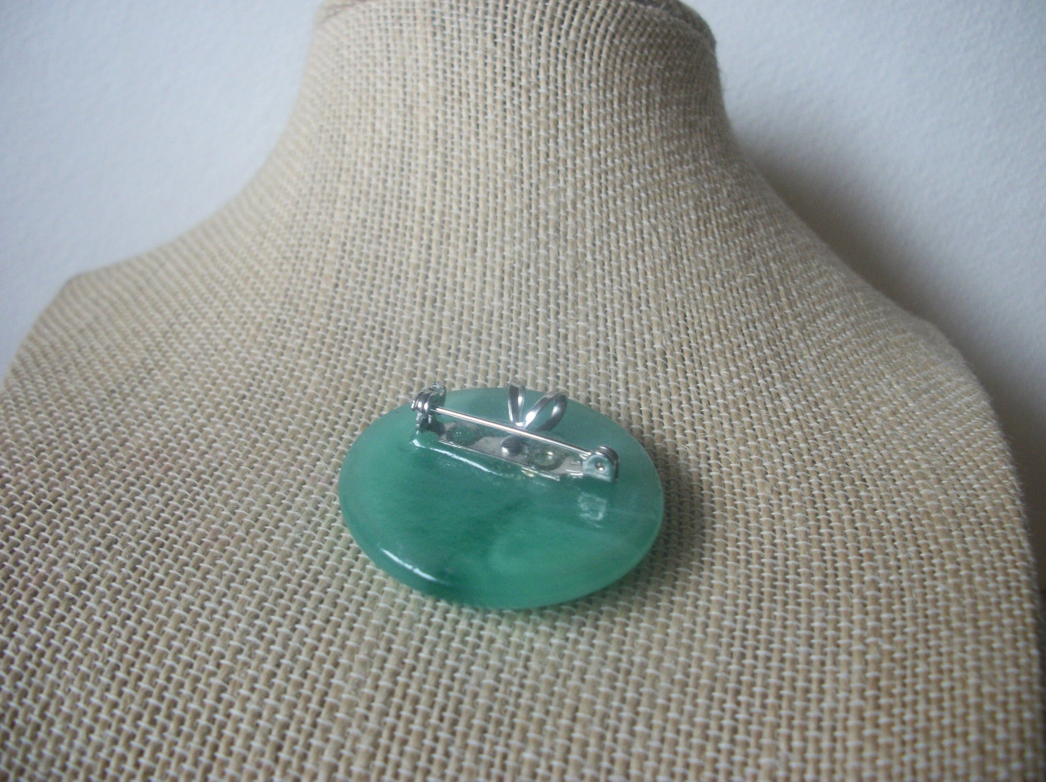 Fused Bullseye Glass Hand Made Blue Green Modernist Enhancer Brooch Pin, Vintage 022321