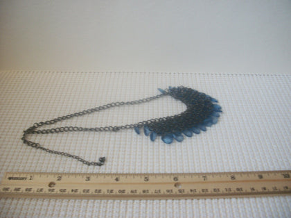 Vintage 18" - 22" Chunky Translucent Blue Acrylic Dark Silver Tone Bib Necklace 030121