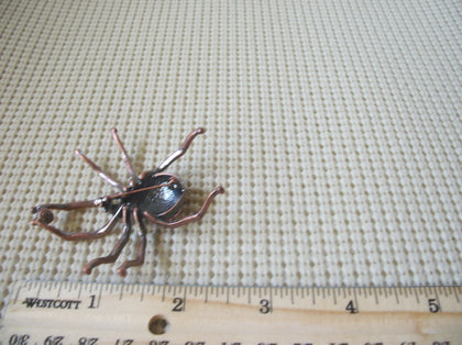 Larger Vintage Brooch Pin, Halloween Spider Pink Crystals Inlays Copper Tone Distressed Metal 122220