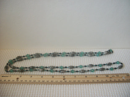 Vintage 48" Gray Blue Silver Lucite Old Plastic Beads Necklace 030121