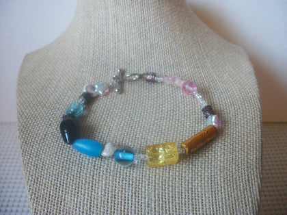Colorful Foil Sea Glass 7 3/4" Long Bracelet Vintage  63017