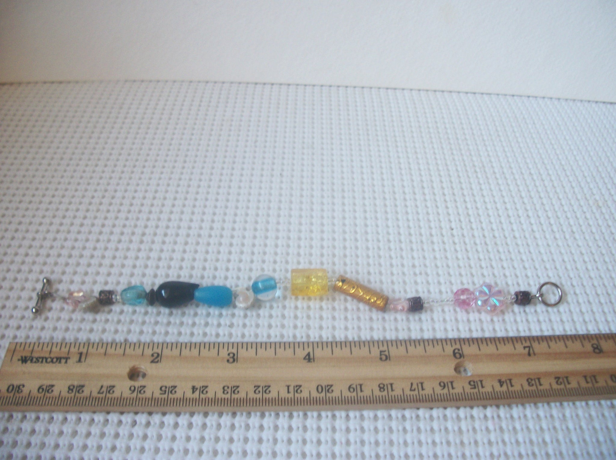 Colorful Foil Sea Glass 7 3/4" Long Bracelet Vintage  63017