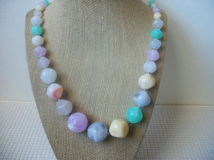Chunky Retro 24" Necklace Candy Colors Acrylic Beads Silver Tone Spacers 030221