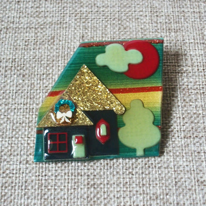 Vintage Lucinda House Pin Christmas Festive Wreath Glitter Roof Clouds 42617