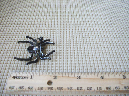 Vintage Brooch Pin, Halloween Spider Clear Crystals Inlays Black Tone Metal 122220