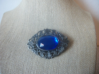 Dark Filigree, Metal Faceted Translucent, Cobalt Blue Acrylic Faux Stone Pin 62018