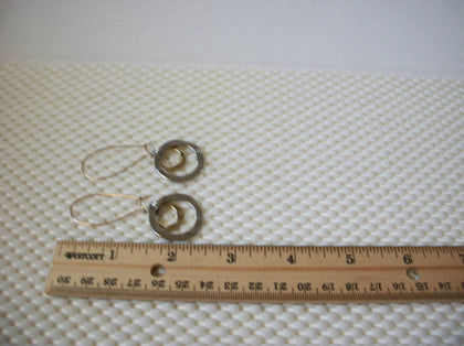 Long Vintage Pierced Earrings Silver Gold Toned Circle Metals 51016