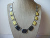 Signed NY Jewelry, 16" - 19" Long, Yellow Frosted, Black, Panels, Silver Tone, Vintage Necklace 51018