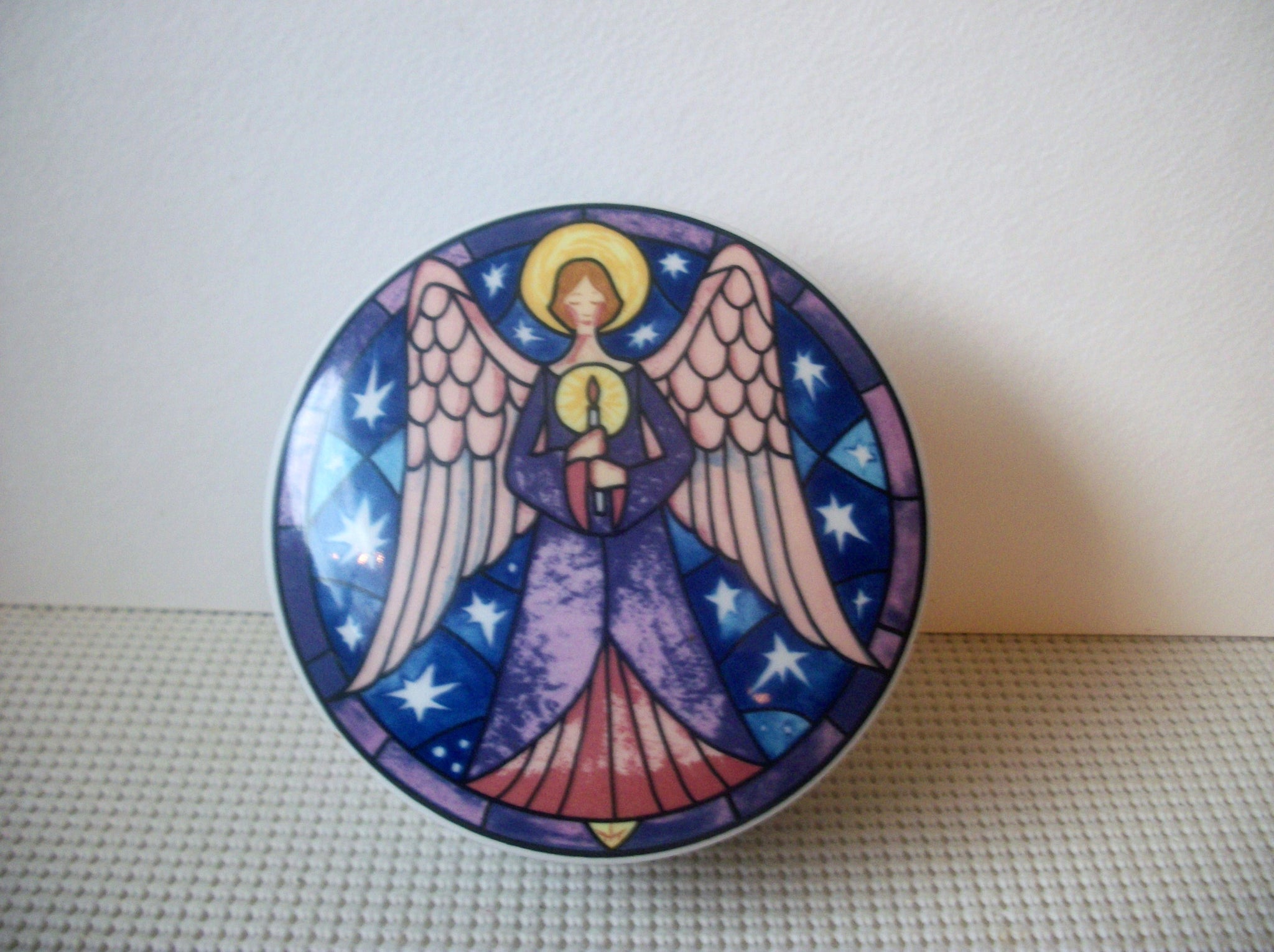 Vintage Mikasa Angel Trinket Box, Ceramic Trinket Box, Mosaic Angel, Christmas C100