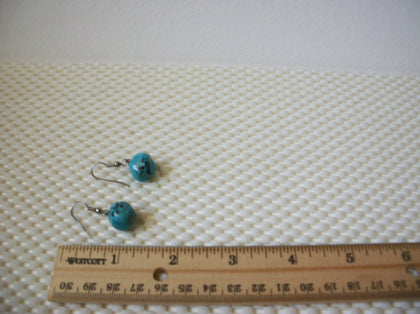 Vintage Pierced Earrings Silver Toned Speckled Blue Black Stone 51016