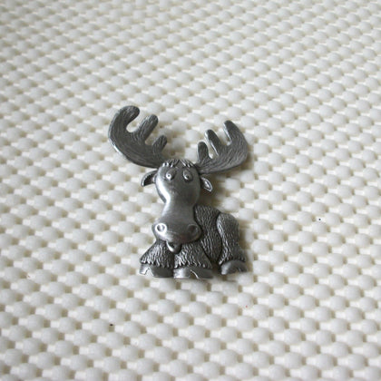 Vintage Brooch Signed JJ Jonette Jewelry Silver Pewter 'Cartoon Moose' Pin ~ will make you SMILE!