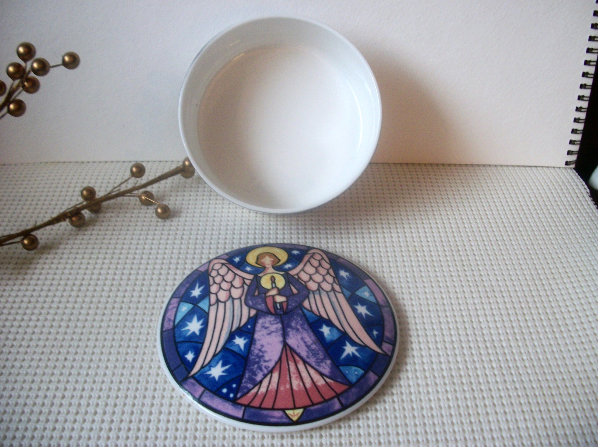 Vintage Mikasa Angel Trinket Box, Ceramic Trinket Box, Mosaic Angel, Christmas C100