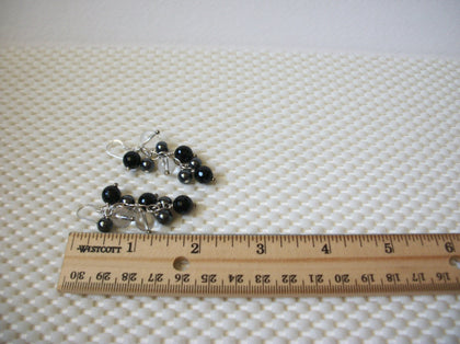Vintage Pierced Earrings Silver Toned Clear Black Glass Hematite Beaded Clusters 51016