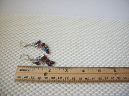 Vintage Pierced Earrings Silver Toned Iridescent Czech Glass Beaded Clusters 51016