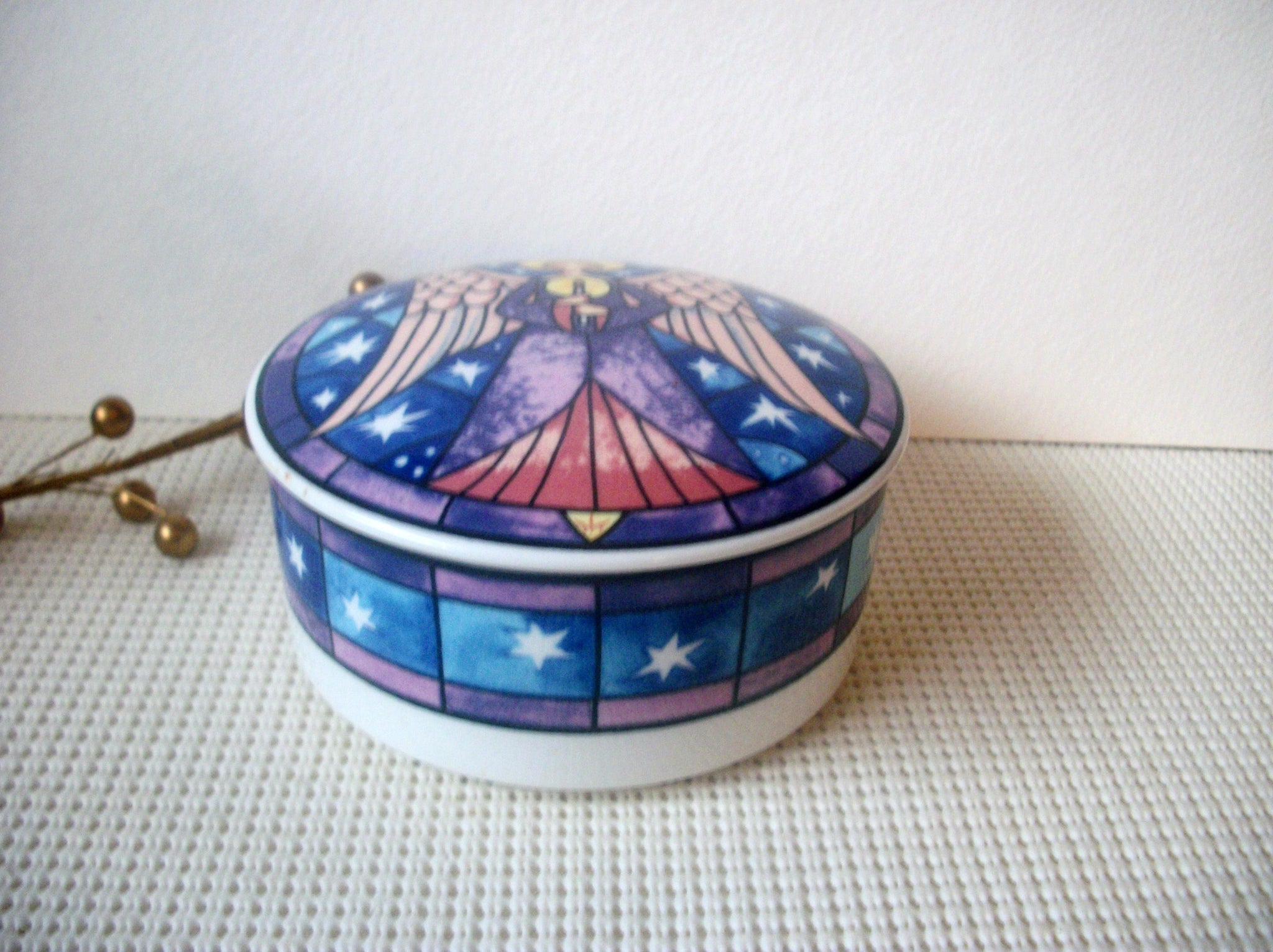 Vintage Mikasa Angel Trinket Box, Ceramic Trinket Box, Mosaic Angel, Christmas C100