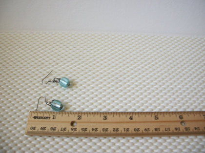 Vintage Pierced Earrings Silver Toned Frosted Light Blue Foil Glass 51016