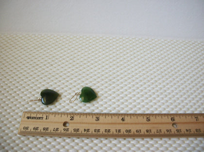 Vintage Pierced Earrings Gold Tone Green Jade Tone Glass Hearts 51016