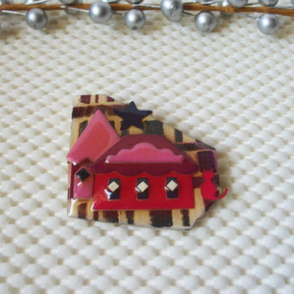 RARE Unique Lucinda House Pins Red Pink castle Little Cat 41017