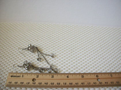 Long Vintage Pierced Earrings Silver Toned Clear Czech Glass Tassel 51016
