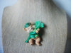 Vintage Brooch Pin, Irish Cute Teddy Bear Glitter Shamrock 42317