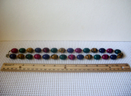 Retro Hand Painted, 24" Long, Colorful Acrylic , Gold Tone Beads, Vintage Necklace 51018