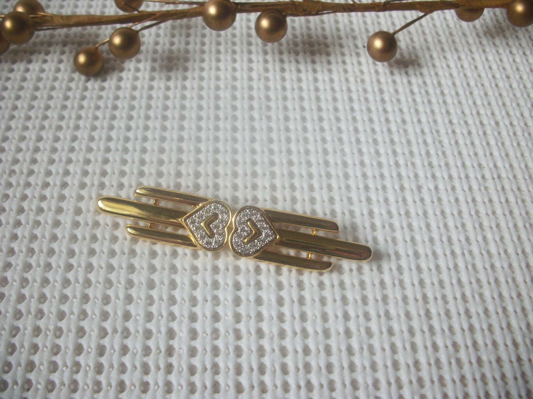 Vintage Brooch Pin, Signed MONET Clear Crystals Baroque Victorian, Gold Tone 82317
