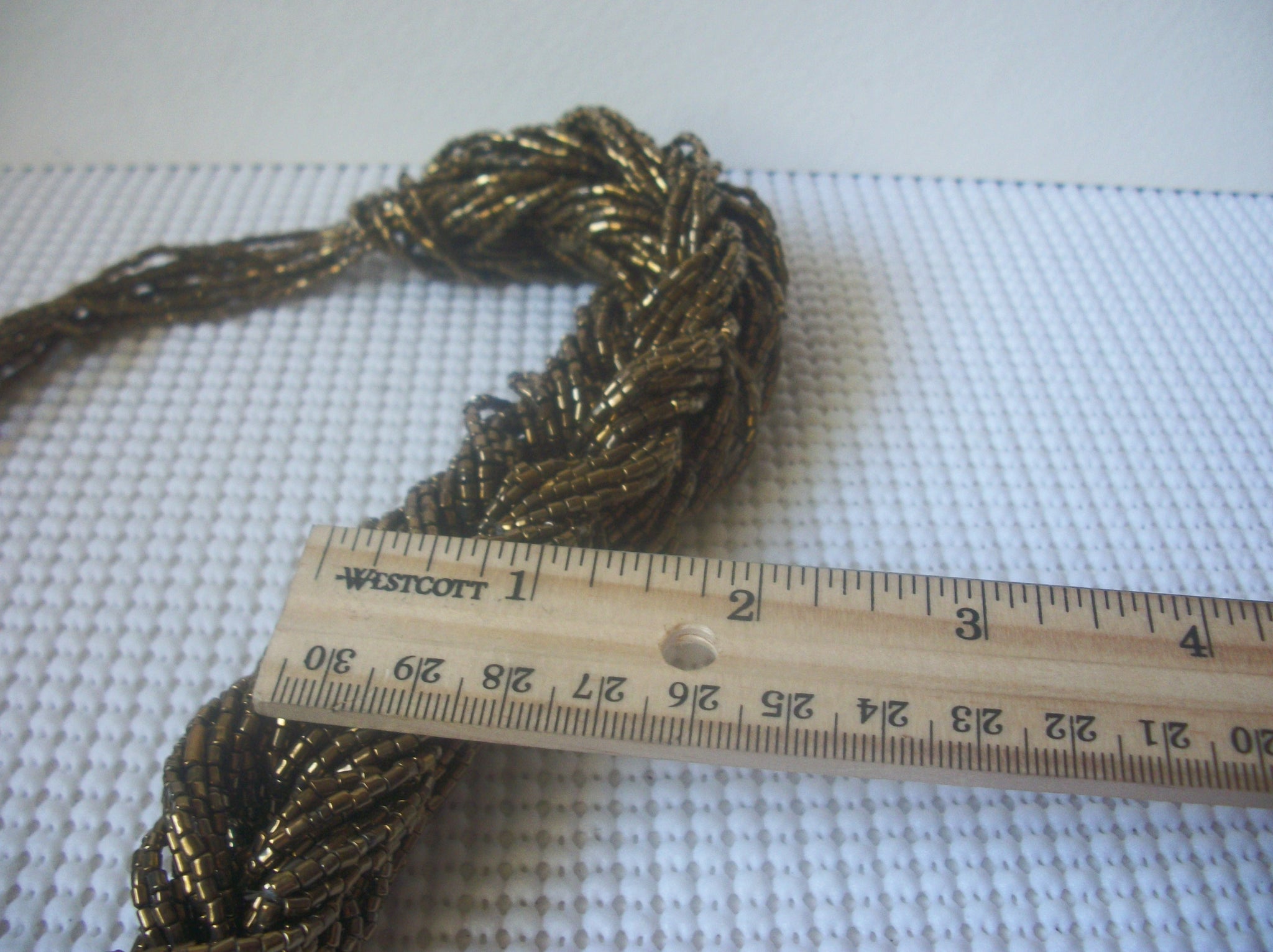 Retro Jewelry, 18" - 21" Long, Bronze Golden Micro Seed Beads, Braided, Very Thick, Vintage Necklace 51018