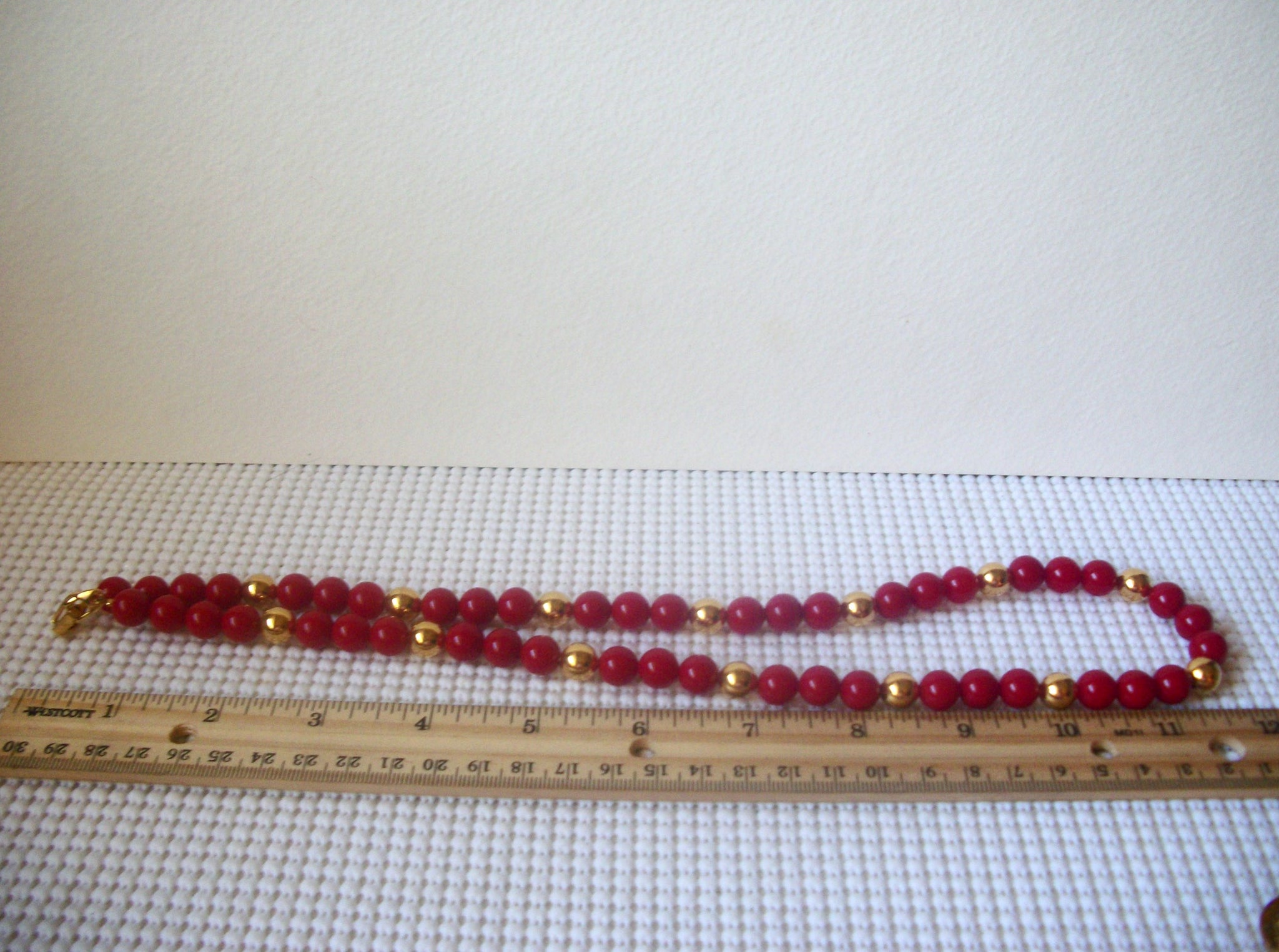 Signed NAPIER, 24" Long Red Acrylic , Gold Tone Beads, Vintage Necklace 51018