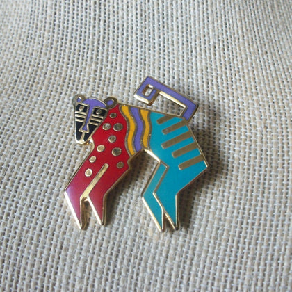 Signed LAUREL BURCH Vintage Brooch Pin, Mystical Monkey Colorful Cloisonne  Gold Tone, 61517