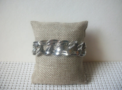 Vintage Bracelet, Signed MONET 7 1/2" Stainless Steel Silver Tone Wide Links 82317