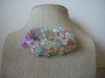Vintage Jewelry, Pastel Bracelet, Wide Czech Glass Chips Stretch Bracelet 51018