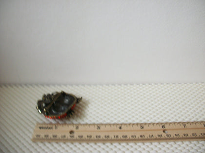 Thicker Larger Vintage Brooch Pin Halloween Pumpkin Sparkling Orange Green Crystals Dark Metals 030521