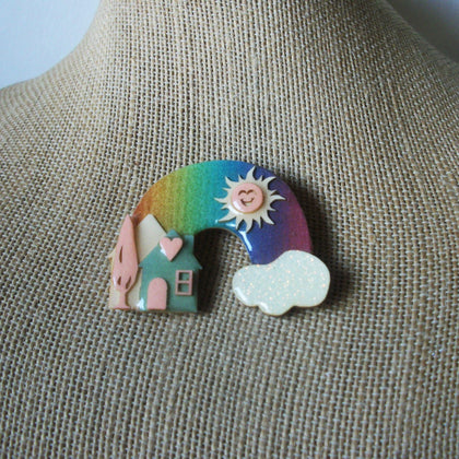 Vintage Lucinda House Pins Rainbow Sun Cloud Happy Day 021321