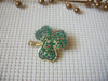 Vintage Brooch Pin Gold Tone Emerald Green Rhinestones Clover St Patrick's Day 82317