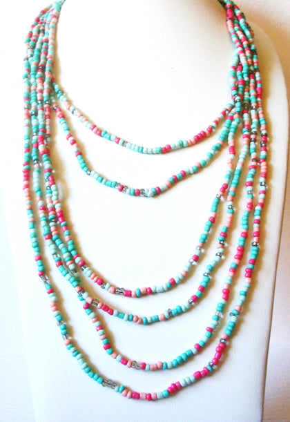 Vintage Pastel Toned Glass Seed Beads Necklace 121216