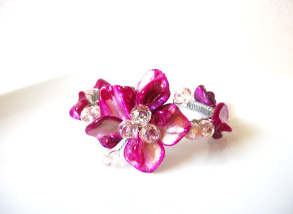 Hand Made Wired Pink Dyed Shell Czech Crystal Cuff Bracelet 91617
