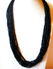 Vintage Necklace TRIFARI Black Glass Seed Beads Multi Strand Chunky 24" Long Used 62617