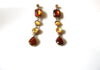 Vintage Gold Toned Honey Amber Rhinestone Dangle Earrings 92017